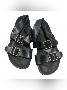 Saint Laurent Jam Calfskin Double-Buckle Slingback Sandals Leather